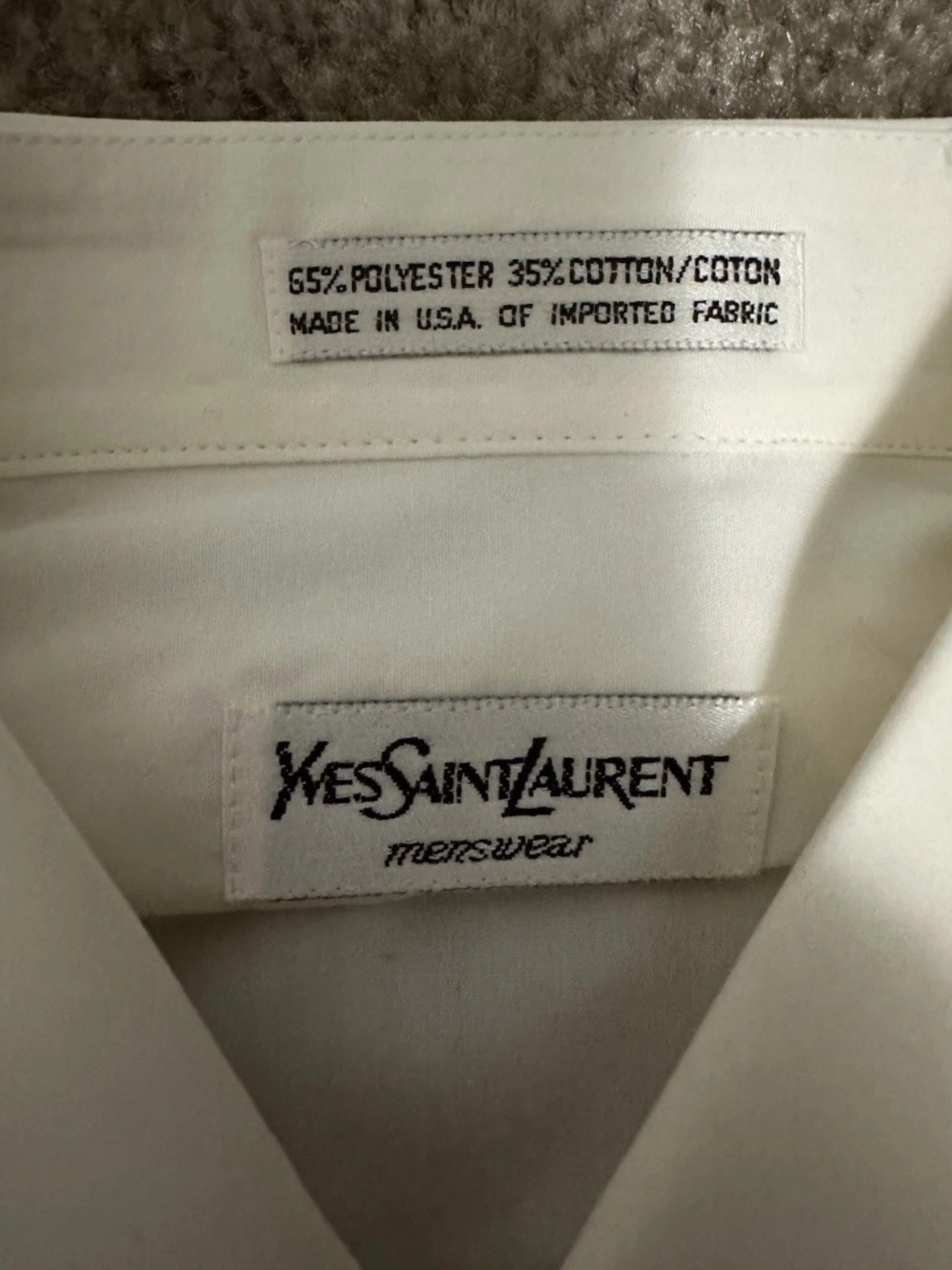 VINTAGE Yves Saint Laurent Dress Shirt Mens 16 33-34 Cream Ivory Pock